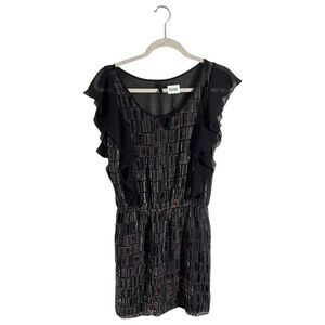 Vitamina Oversized Dress Cap Sleeves Printed Velvet Details Womens Size 1 Black